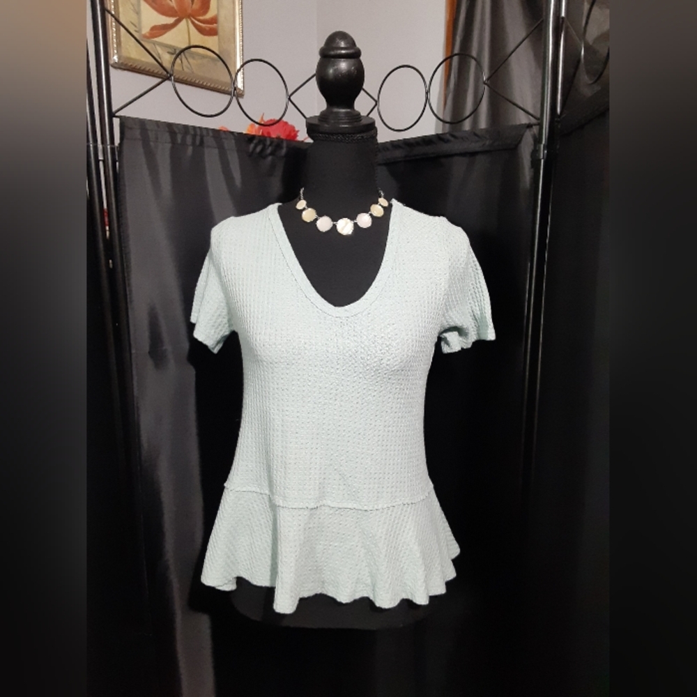 Paper Crane Light Blue  Peplum Blouse Flare  Women's Size Small Boho